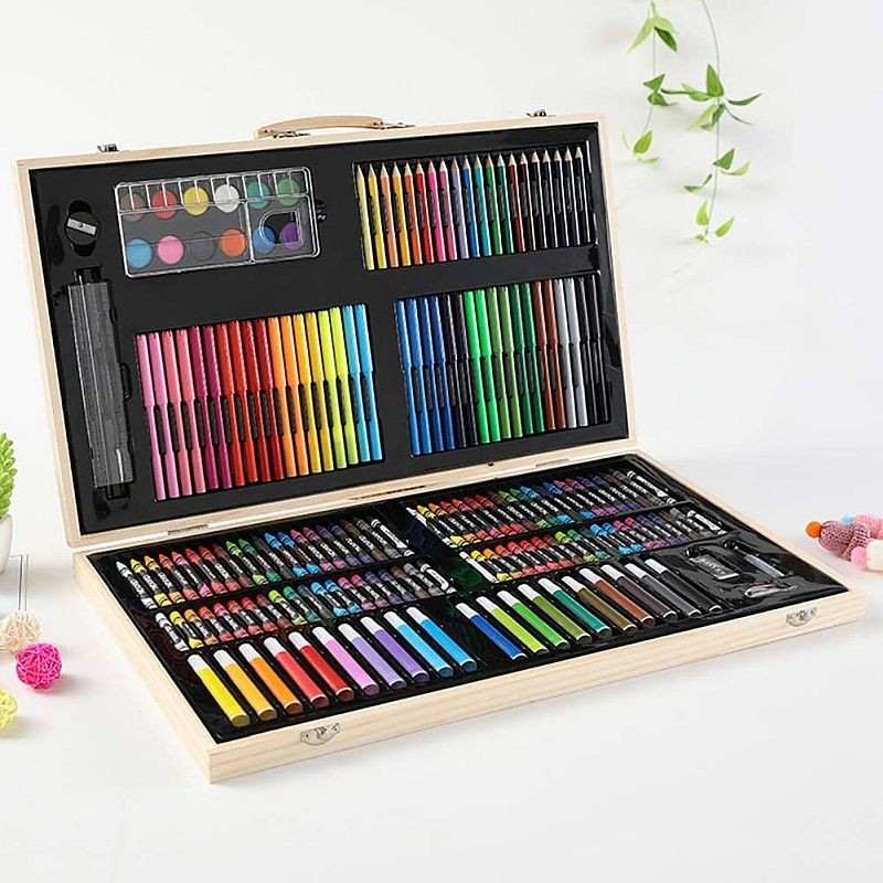 Trusa pentru pictura si desen, 180 accesorii, portabila, cutie depozitare lemn - imagine 27